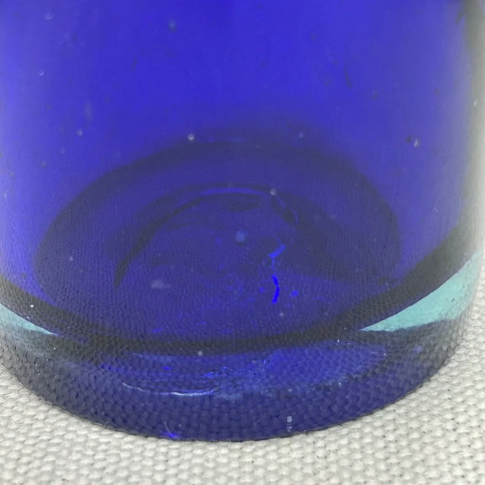 Hand Blown Cobalt Blue Art Glass Tumblers Set 3‎ Twisted Mexican Drunken Glasses